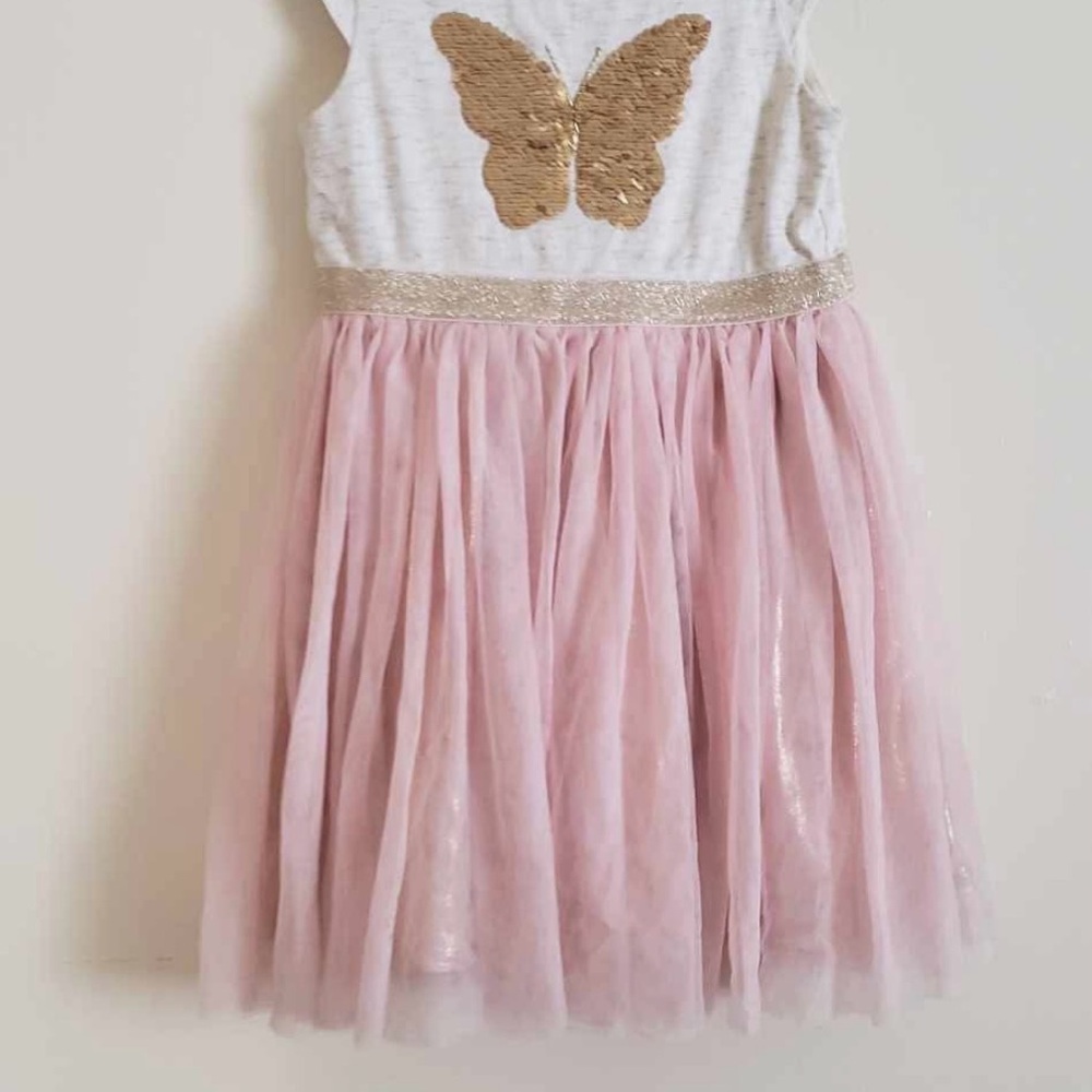 Pink Tulle Dress with Gold Butterfly